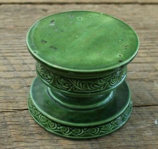 Vintage Green Ceramic Pillar Candle Holder Stand Retro Christmas Scroll Mcm