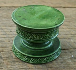 Vintage Green Ceramic Pillar Candle Holder Stand Retro Christmas Scroll MCM 2
