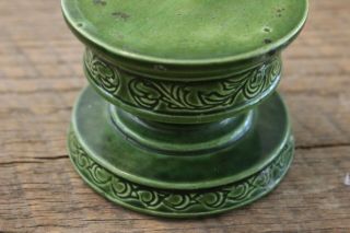 Vintage Green Ceramic Pillar Candle Holder Stand Retro Christmas Scroll MCM 3