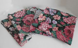 Four Vintage King Size Fieldcrest Floral Pillowcases Black,  Pink & Green