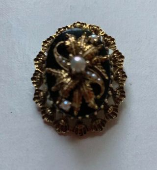 Antique Victorian 14k Yellow Gold Onyx Pearl Pendant Brooch Pin Charm