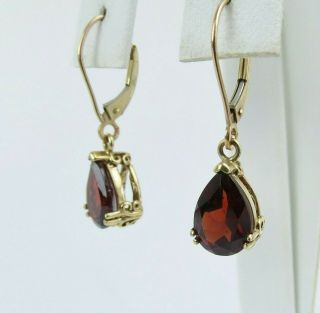 Vintage 10k Gold 4 Cwt Deep Red Garnet Pear Shaped Earrings