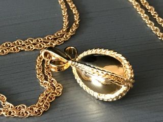 Joan Rivers Goldtone Mini Faberge Egg Pendant Necklace 30 - Inch Chain Vintage