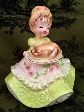 Vintage Josef Originals Figurine Thanksgiving Girl Lady W/ Turkey Good Times