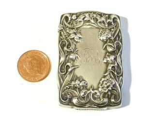 Antique Art Nouveau Sterling Silver Vesta Case Match Safe Floral Relief V16