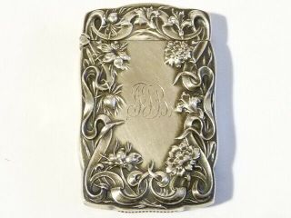 Antique Art Nouveau Sterling Silver Vesta Case Match Safe Floral Relief V16 2