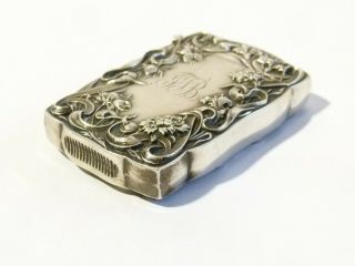 Antique Art Nouveau Sterling Silver Vesta Case Match Safe Floral Relief V16 3