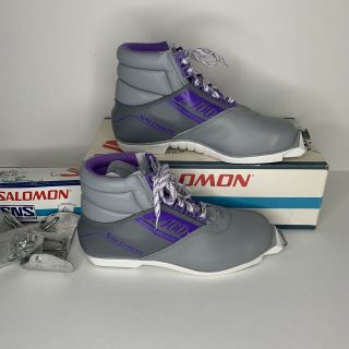 Vintage Salomon Purple Gray Cross Country Ski Boots Women’s 40 Us 8 Nos