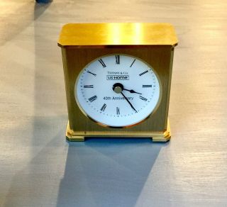 Vintage Tiffany & Co.  Commemorative Brass Desk Clock 3.  25 " 40th Anniversary Euc
