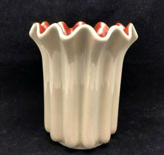 Vintage Red Wing Pottery Vase Utensil Holder 1169 - Scalloped Opening