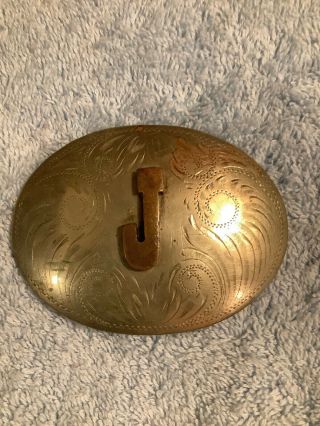 Vintage Comstock Silversmiths Belt Buckle German Silver Brass Letter “j”
