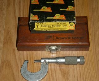 Vintage Brown & Sharpe Micrometer No.  1 w/Box & Case Range 0 - 1 