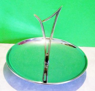 Vintage Round Metal Chrome Plated Candy/cookie Tray/plate Footed W/handle