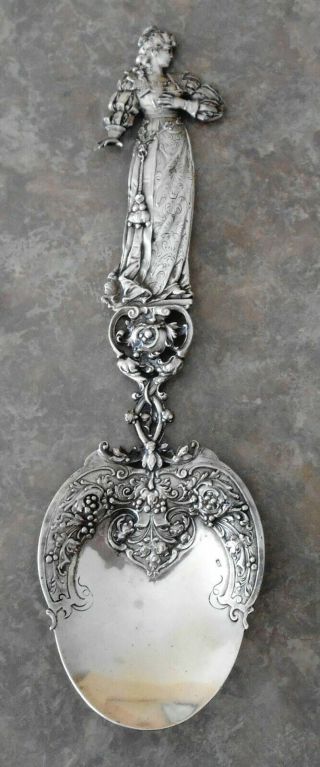 Antique Hanau Germany Figural 800 Silver Large Spoon 10 3/4 Inches