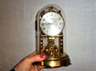 Vintage 1970 Franz Hermle Anniversary Clock - - Brass & Glass - Germany