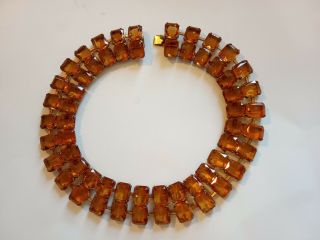 Vintage Art Deco Czech Faceted Cut Amber Glass Bead Choker Necklace