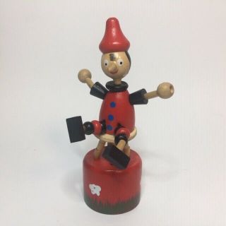 Vintage Wooden Soviet Pinocchio Movable Push - Up Toy With Red Stand Ussr
