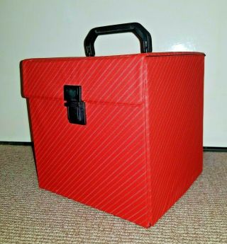 Vintage 70/80s Retro Red Striped Vinyl Record Carry Case Box Singles 45 Storage