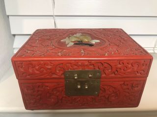 Vintage Chinese Red Cinnabar Hand Carved Trinket Box