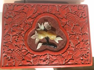 Vintage Chinese Red Cinnabar Hand Carved Trinket Box 2