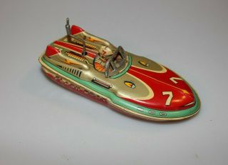 Vintage Tin Toy Flash Boat Tin Race Boat With Driver Litho Made In Japan M14
