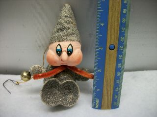 Vintage Paper Mache Gnome Dwarf Elf Glass Glitter Christmas Ornament
