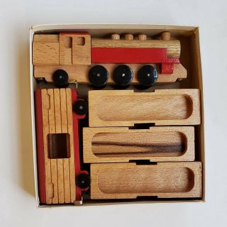 Vintage Ddr Verhofa Spielzeug - 5 Piece Wooden Train Set - Pre - 1970