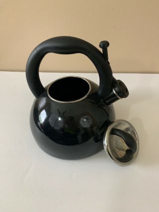 Kitchenaid 2 Quart Whistling Tea Kettle Porcelain Enamel Black Vintage
