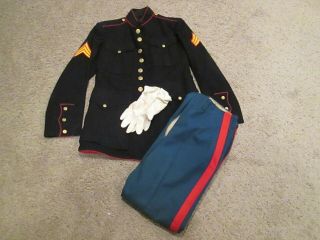 Vintage Usmc Marine Corps Dress Blues Jacket,  Hat,  Pants,  Gloves Unknown Era????