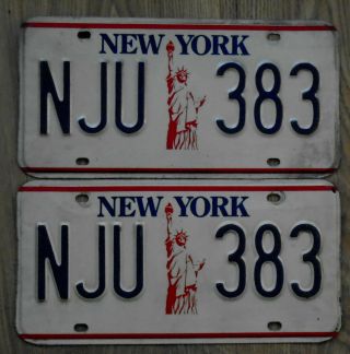 York Statue Of Liberty License Plate Pair Nju 383