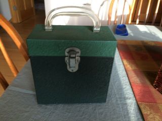 Vintage Mid Century 45 Rpm Two Tone Metal Record Carry Case Green/black Goodcond