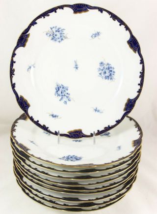 Hand Painted Antique C1860 Set 10 Dinner Plates Hutschenreuther Cobalt Blue Gold