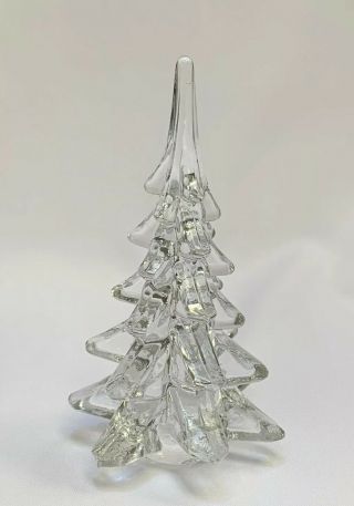 Vintage 8” Lead Crystal Clear Glass Christmas Tree Holiday Decor (u)