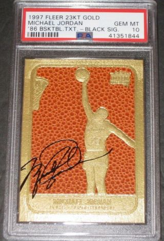 Psa 10 Gem - 1997 Fleer 23kt Gold Michael Jordan Basketball Card Black Sig.