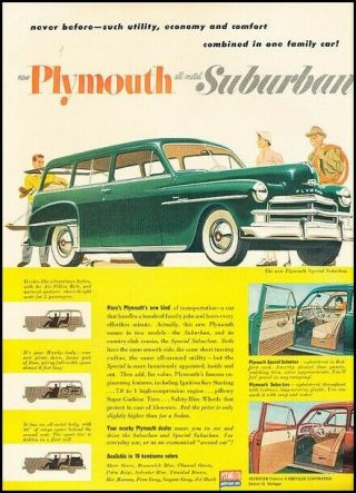 1950 Plymouth Suburban Station Wagon Vintage Advertisement Print Art Car Ad J294