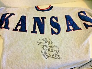 Vtg Kansas Jayhawks Pullover Sweatshirt Spell Out Gray Legend Athletic Xl Usa