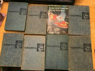 8 Vintage Tom Swift Jr Blue Tweed Boys Adventure Books,  Victor Appleton Ii