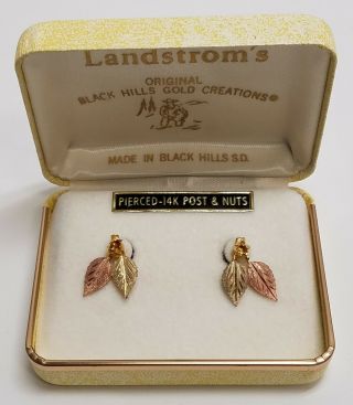 Vintage Landstroms Black Hills Gold Earrings Box Set - Pierced 14k Post & Nuts