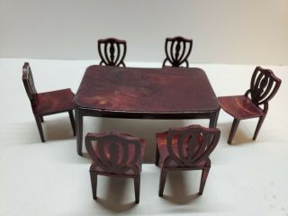 Vintage Renwal Miniature Dollhouse Furniture Dining Table And Chairs