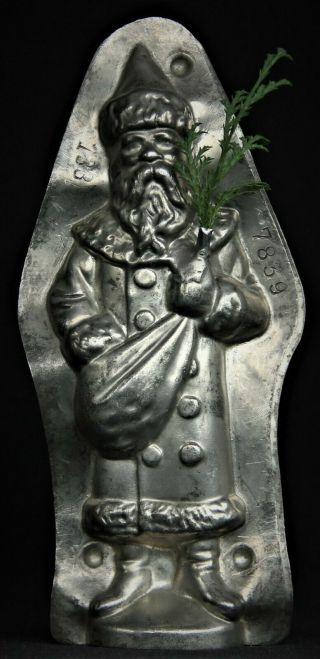 Antique Chocolate Mold,  Santa With Satchel And Christmas Tree.