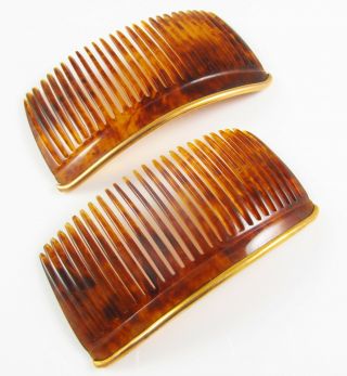 Petite Antique 14k Gold Victorian Edwardian Faux Tortoise Shell Hair Comb Set