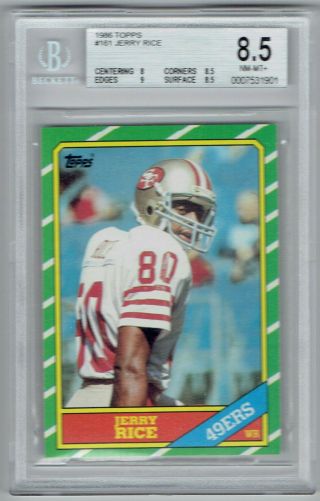 Jerry Rice 49ers Hof 1986 Topps 161 Football Rookie Card Rc Bgs 8.  5 Quantity