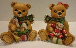 Vtg.  Set Of 2 Homco Home Interiors Porcelain Christmas Bears 5251