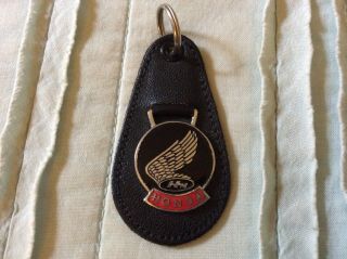 Vintage Enameled Honda Logo Badge On Black Leather Key Holder