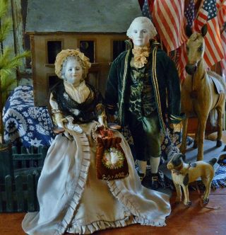 Antique / Vintage Patriotic Emma Clear George & Martha Washington Bisque Dolls
