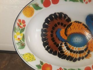 Vintage Porcelain Enamel Thanksgiving Turkey Serving Platter Tray 2