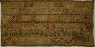Very Small Early 19th Century Alphabet Sampler By Ann Rooke Aged 8 - 1821