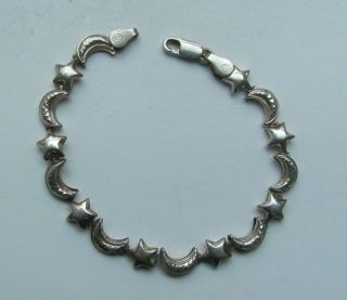 Vintage Sterling Silver 925 Clasp Bracelet Moon Stars Italy 6 Grams