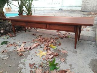 Mid Century 1962 Surfboard Walnut Coffee Table 3 Drawers Refinished