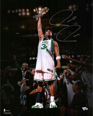 Paul Pierce Boston Celtics Autographed 16 " X 20 " Holding Trophy Photograph